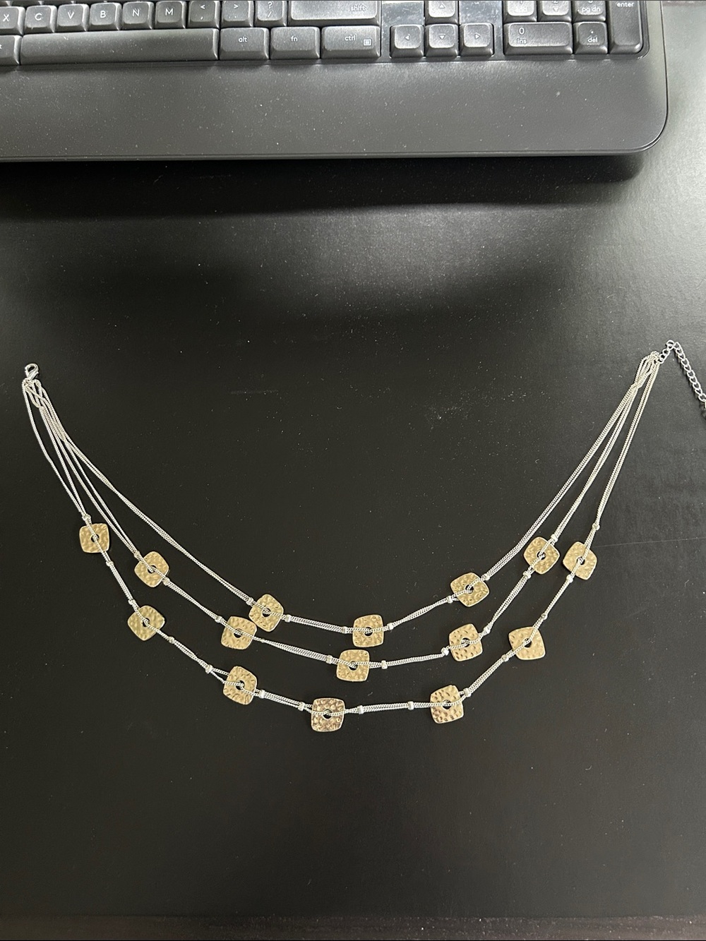 Gold & Silver Multi-Strand Square Pendant Necklace - Women Jewelry